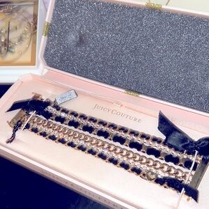 NIB✨Juicy Couture gold multi chain bracelet black velvet/satin laced ribbon🖤🎀
